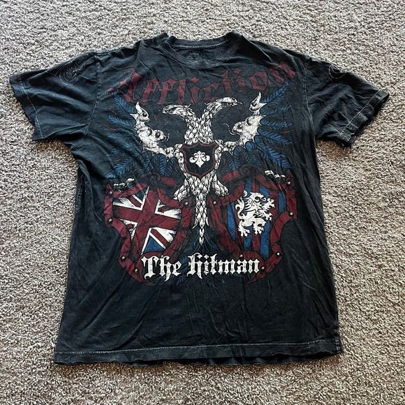 Affliction Ricky Hatton The Hitman Embroidered Shirt Black Grey Mens Large Y2K - Picture 1 of 6